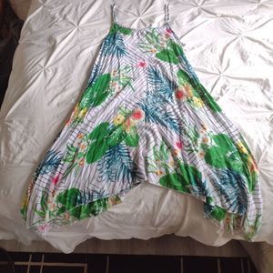 Highness Topical Palm Print Beach green and white mini dress size S